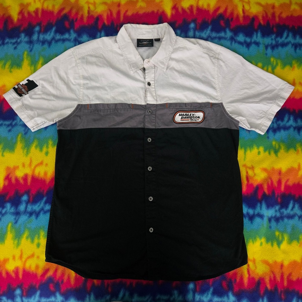 Harley-Davidson Shirt Mens L Short Sleeve Button Down Racing Colorblock Biker